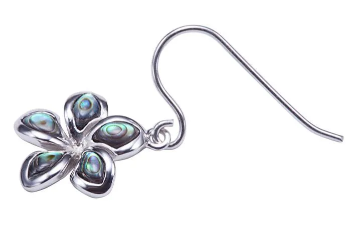 Sterling Silver Plumeria with Abalone Inlay Hook Earrings