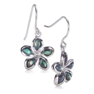 Sterling Silver Plumeria with Abalone Inlay Hook Earrings
