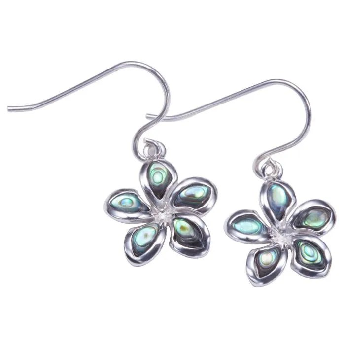 Sterling Silver Plumeria with Abalone Inlay Hook Earrings
