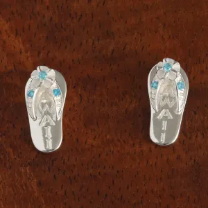Sterling Silver Plumeria with Blue CZ HAWAII Slipper Post Earrings