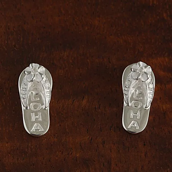 Sterling Silver Plumeria with CZ ALOHA Slipper Post Earrings