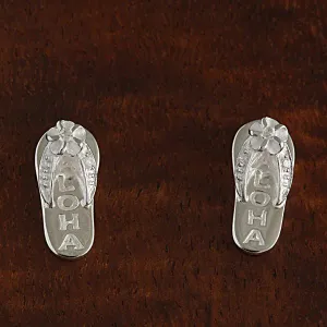 Sterling Silver Plumeria with CZ ALOHA Slipper Post Earrings