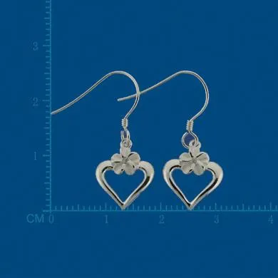 Sterling Silver Plumeria with CZ and Heart Hook Earrings