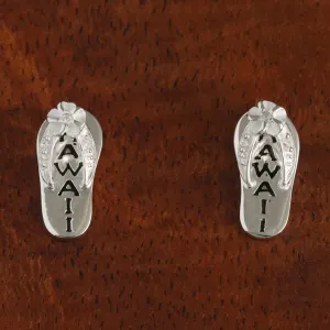 Sterling Silver Plumeria with CZ Black Enamel HAWAII Slipper Post Earrings