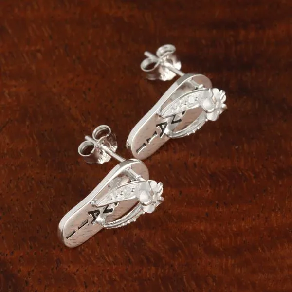 Sterling Silver Plumeria with CZ Black Enamel HAWAII Slipper Post Earrings