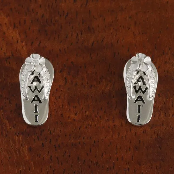 Sterling Silver Plumeria with CZ Black Enamel HAWAII Slipper Post Earrings