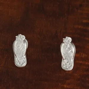 Sterling Silver Plumeria with CZ Hawaiian Scroll Slipper Post Earrings