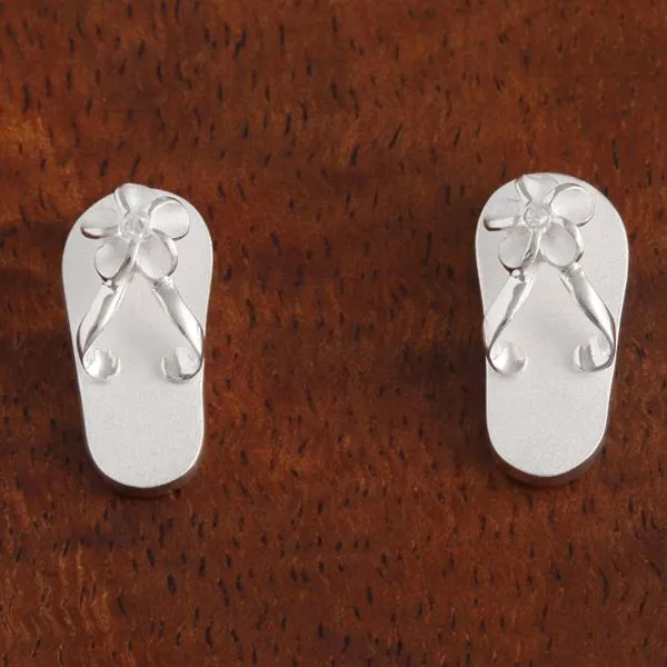 Sterling Silver Plumeria with CZ Sandblast Finish Slipper Post Earrings