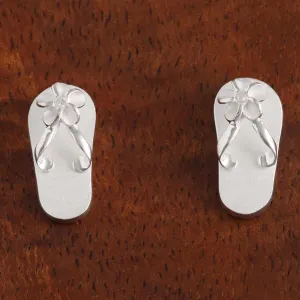 Sterling Silver Plumeria with CZ Sandblast Finish Slipper Post Earrings