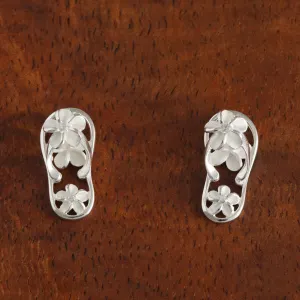 Sterling Silver Plumeria with CZ See Through Slipper Post Earrings
