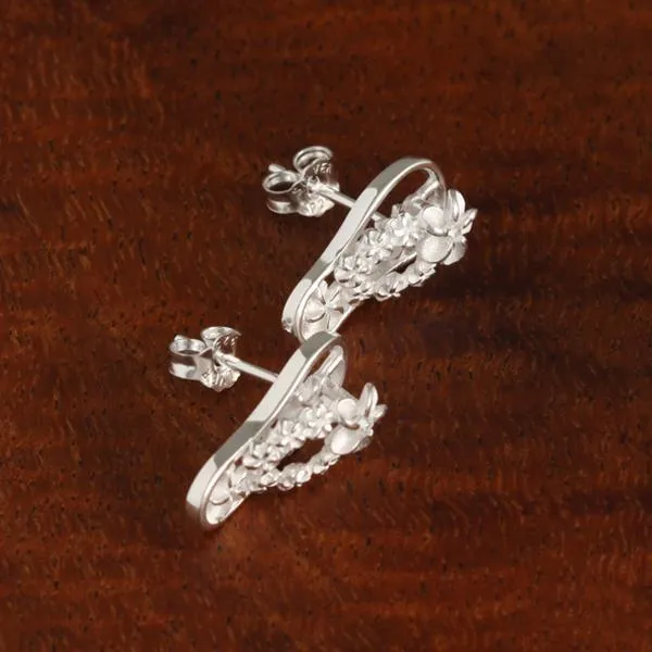 Sterling Silver Plumeria with CZ See Through Slipper Post Earrings