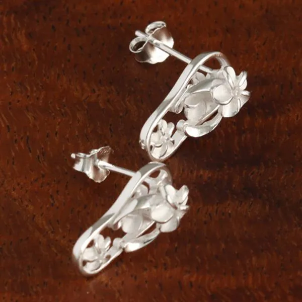 Sterling Silver Plumeria with CZ See Through Slipper Post Earrings