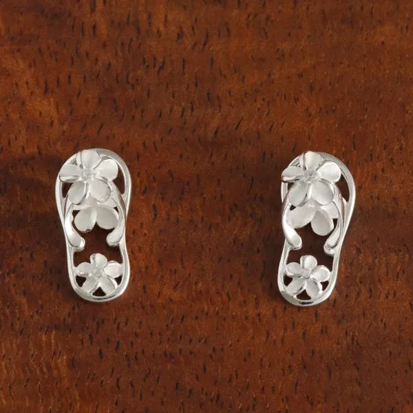 Sterling Silver Plumeria with CZ See Through Slipper Post Earrings