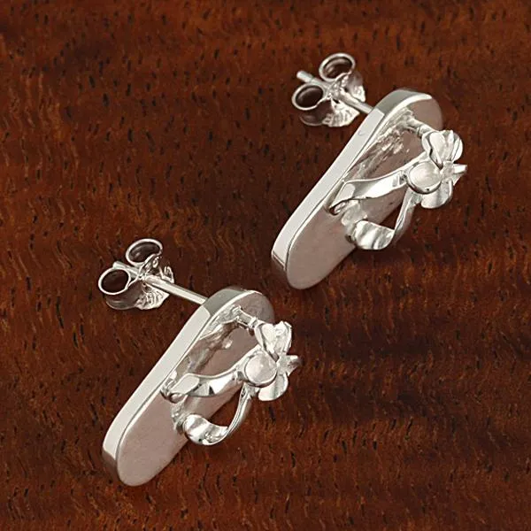 Sterling Silver Plumeria with CZ Slipper Post Earrings