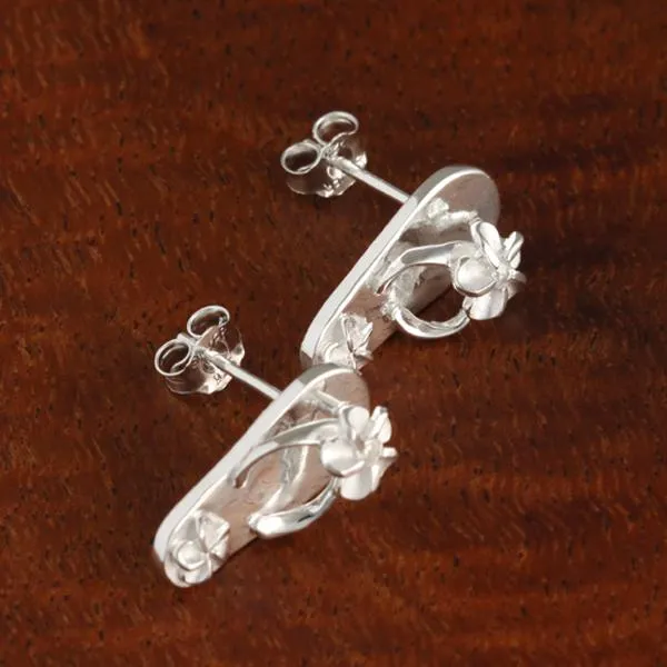 Sterling Silver Plumeria with CZ Slipper Post Earrings