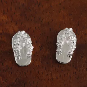 Sterling Silver Plumeria with CZ Slipper Post Earrings