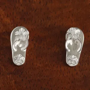 Sterling Silver Plumeria with CZ Slipper Post Earrings