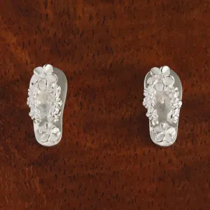Sterling Silver Plumeria with CZ Slipper Post Earrings