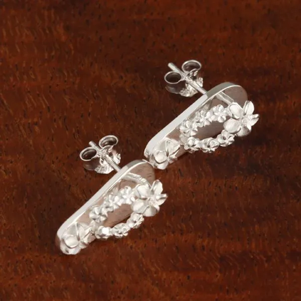 Sterling Silver Plumeria with CZ Slipper Post Earrings