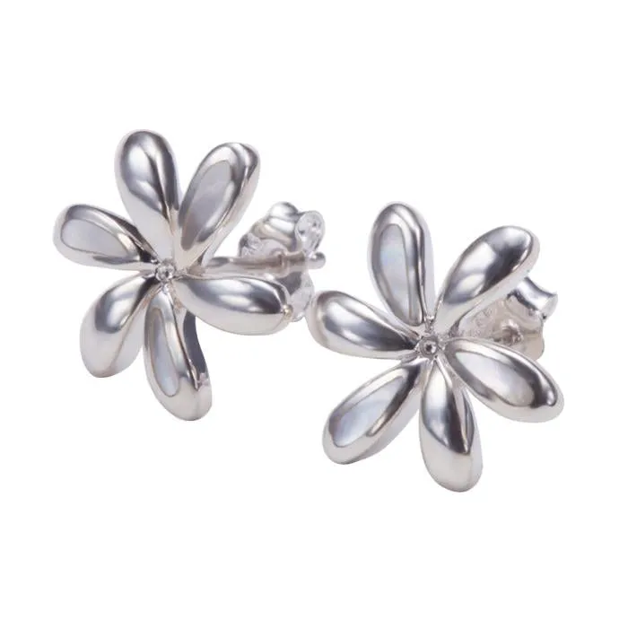 Sterling Silver Plumeria with Mother-of-Pearl Inlay Post Earrings