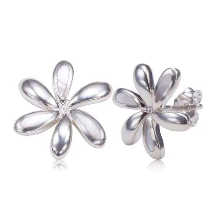Sterling Silver Plumeria with Mother-of-Pearl Inlay Post Earrings