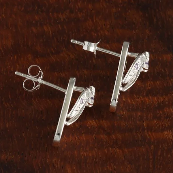 Sterling Silver Plumeria with Purple CZ ALOHA Slipper Post Earrings