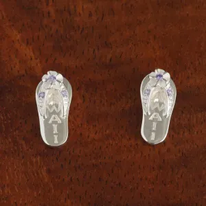 Sterling Silver Plumeria with Purple CZ HAWAII Slipper Post Earrings
