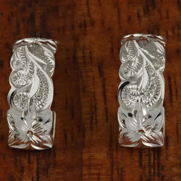 Sterling Silver Queen Scroll Cut Out Edge Half Moon Earrings 8mm