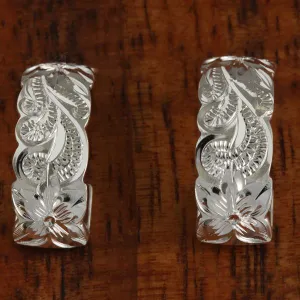 Sterling Silver Queen Scroll Cut Out Edge Half Moon Earrings 8mm