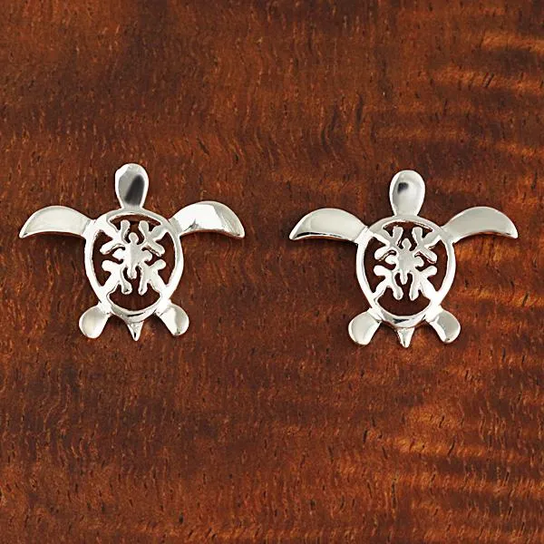 Sterling Silver Quilt in Honu (Hawaiian Turtle) Post Earrings