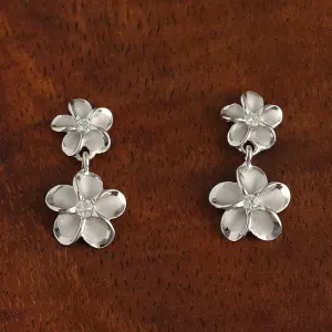 Sterling Silver Rhodium Plated 8-10mm Plumeria with CZ Post Earrings
