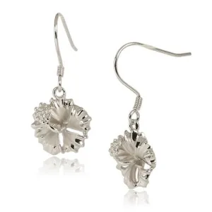 Sterling Silver Rhodium Plated Hibiscus Hook Earrings (12mm/15mm)