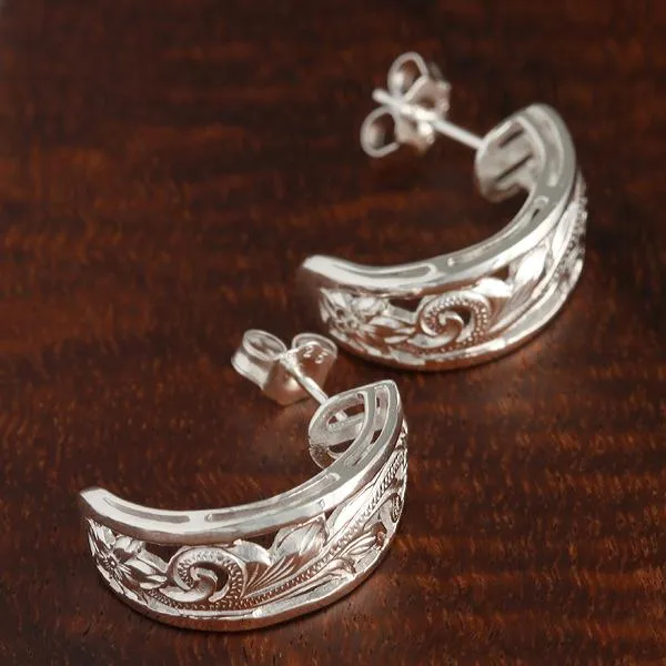 Sterling Silver See Through Hawaiian Scroll Half Moon Earrings (S/L)