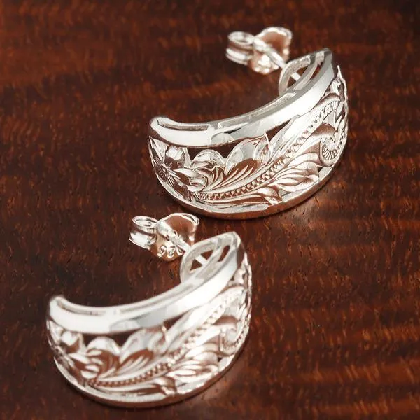 Sterling Silver See Through Hawaiian Scroll Half Moon Earrings (S/L)