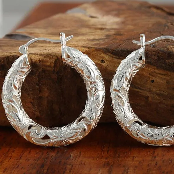 Sterling Silver See Through Hawaiian Scroll Hoop Earrings