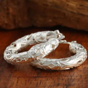 Sterling Silver See Through Hawaiian Scroll Hoop Earrings