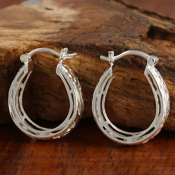 Sterling Silver See Through Hawaiian Scroll Round Hinged Back Earrings
