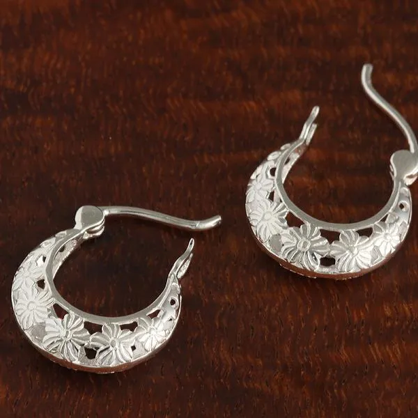 Sterling Silver See Through Plumeria Hinged Back Earrings