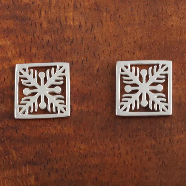 Sterling Silver See Through Quilt Post Earrings 12mm