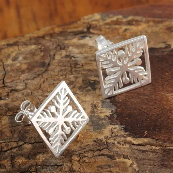 Sterling Silver See Through Quilt Post Earrings 12mm
