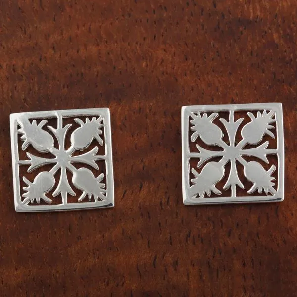 Sterling Silver See Through Quilt Post Earrings 12mm
