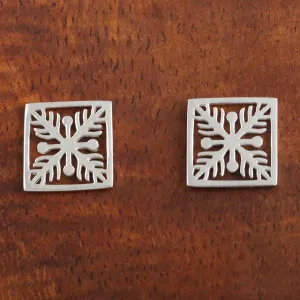 Sterling Silver See Through Quilt Post Earrings 12mm