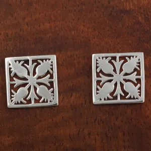 Sterling Silver See Through Quilt Post Earrings 12mm