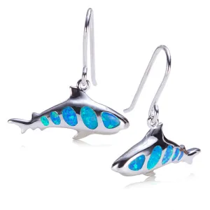 Sterling Silver Shark with Opal Inlay Hook Earrings