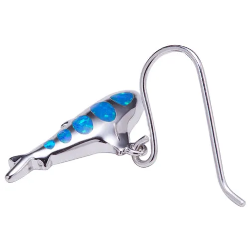 Sterling Silver Shark with Opal Inlay Hook Earrings