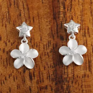Sterling Silver Star and Plumeria with CZ Post Earrings