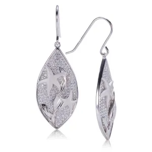 Sterling Silver Starfish in Leaf Pave CZ Hook Earrings