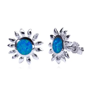 Sterling Silver Sunflower with Opal Inlay Post Earrings