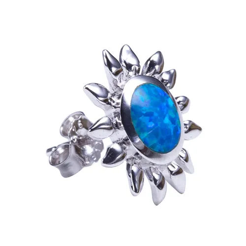 Sterling Silver Sunflower with Opal Inlay Post Earrings