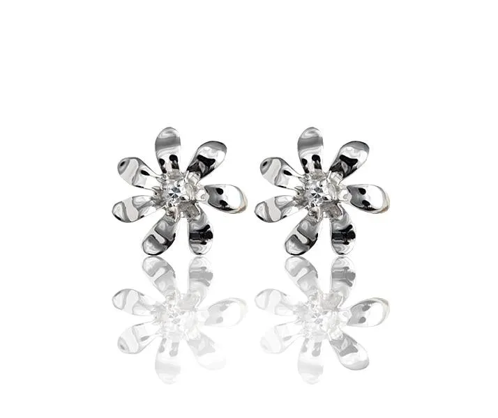 Sterling Silver Tiare with CZ Post Earrings
